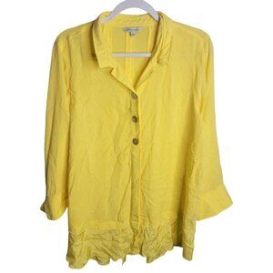 John Mark Womens Large Yellow Lagenlook Layered Button Detail Tunic Boho Hippie
